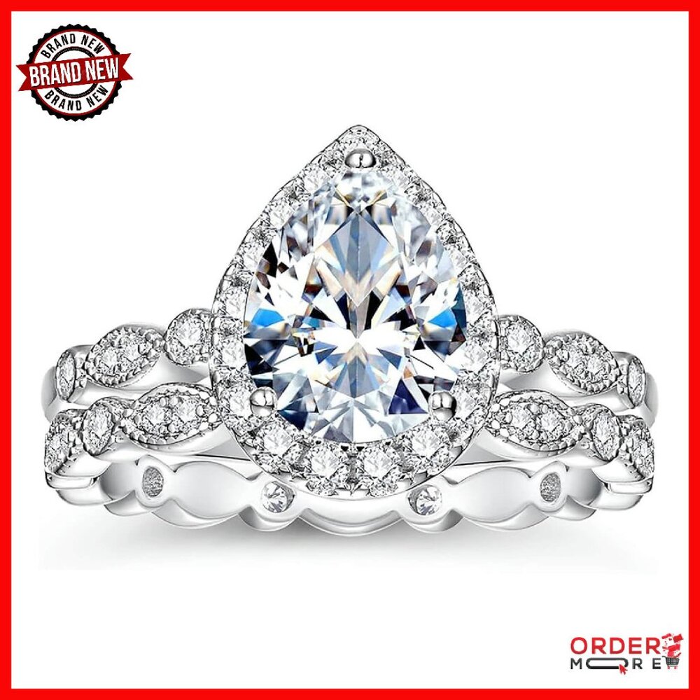 Sterling Silver Moissanite Bridal Ring Set Size 4-11 Hypoallergenic